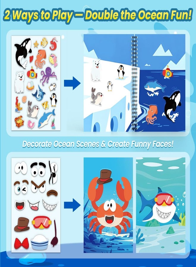 PARTYWIND Ocean Reusable Sticker Book for Toddlers, DIY Make-a-face Animals Fun Jelly Stickers, Washable Puffy Stickers for Kids Toys, Airplane Road Trip Travel Activities Essentials for Kids 3 4 5 Years - Image 2